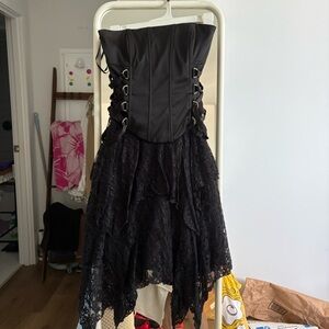 Jessica McClintock Black corset Dress with Layered lace skirt